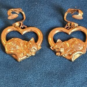 Gold-Tone Cat Heart Clip-On Earrings